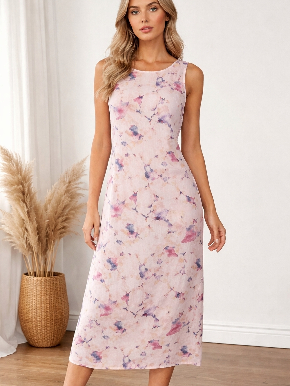 Bellambra Linen Maxi Dress Made In Italy Blush Multicolor Sz S Spring Side Slits